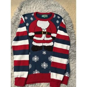 Ugly Christmas Sweater Men's Small Santa Suit Pullover Red White Blue Snowflake